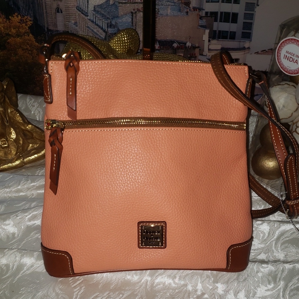 Dooney & Bourke Pink and Brown Leather Trim Crossbody - Picture 1 of 6